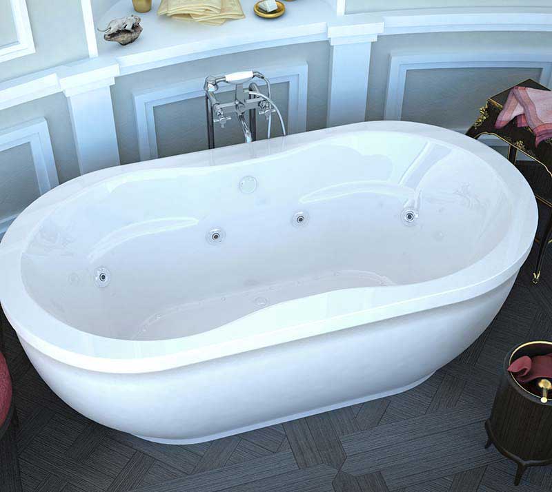 Venzi Velia 34 x 71 x 21 Oval Freestanding Air & Whirlpool Water Jetted Bathtub with Center Drain By Atlantis