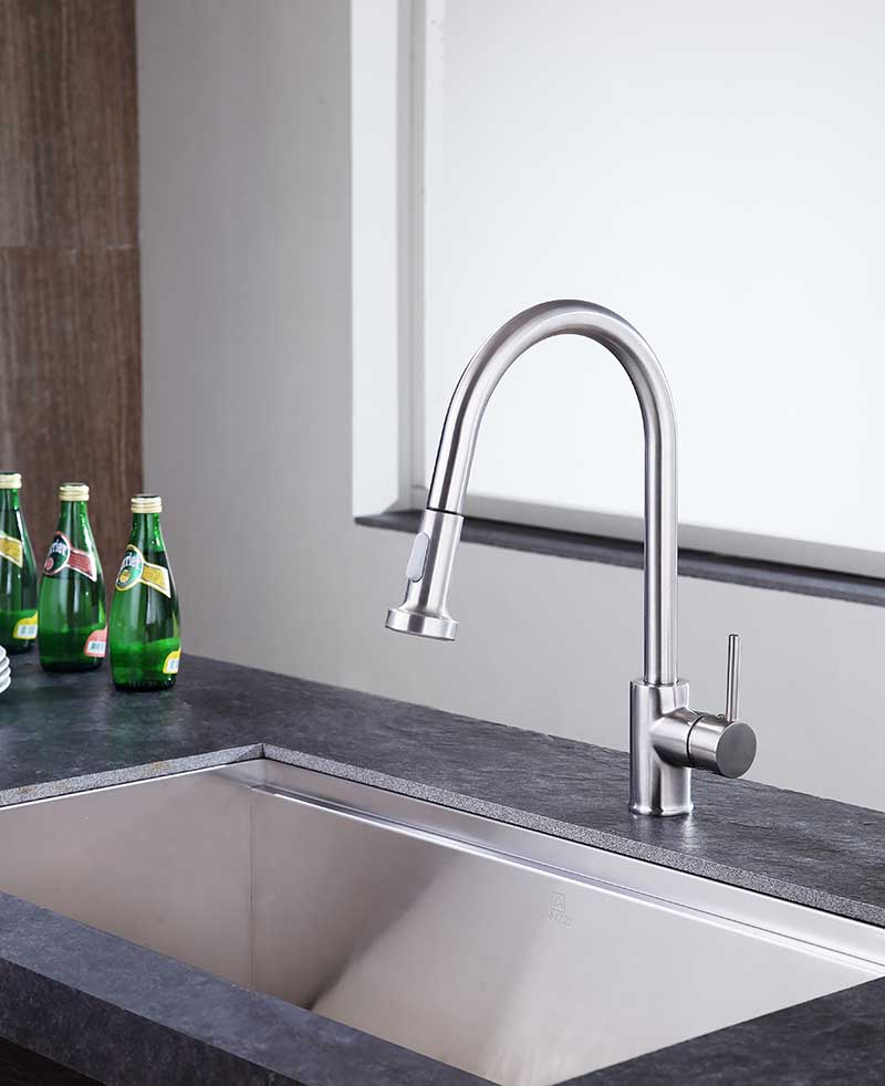 Anzzi Tycho Single-Handle Pull-Out Sprayer Kitchen Faucet in Brushed Nickel KF-AZ213BN 4