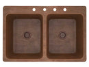 Anzzi Elen Drop-in Handmade Copper 33 in. 4-Hole 50/50 Double Bowl Kitchen Sink in Hammered Antique Copper SK-029 5