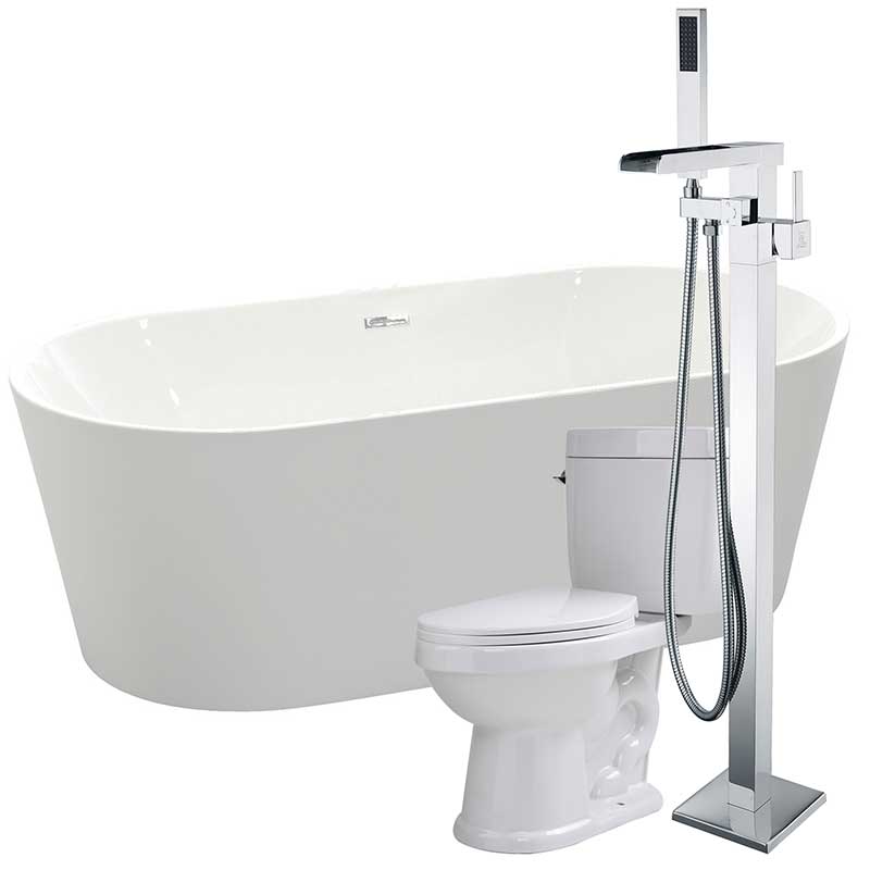 Anzzi Chand 67 in. Acrylic Flatbottom Non-Whirlpool Bathtub with Union Faucet and Talos 1.6 GPF Toilet FTAZ098-59C-65