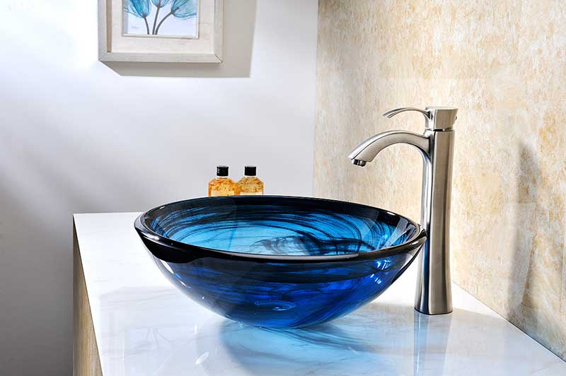 Anzzi Thalu Series Deco-Glass Vessel Sink in Sapphire Wisp N48 7