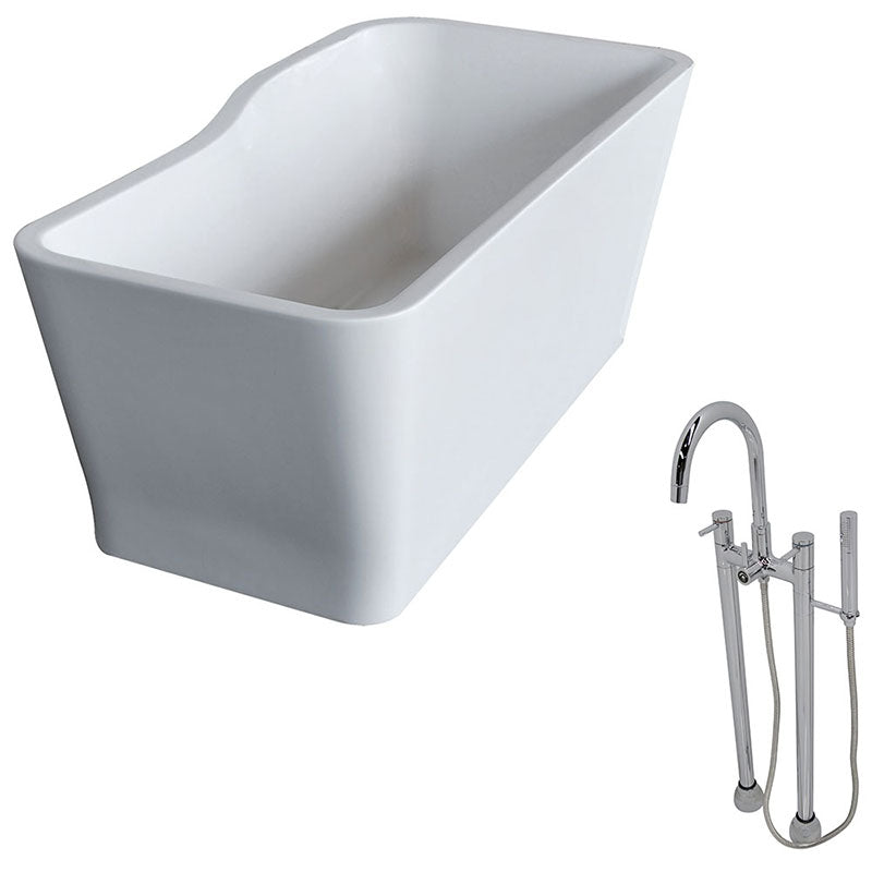 Anzzi Salva 5.7 ft. Acrylic Freestanding Non-Whirlpool Bathtub in White and Sol Series Faucet in Chrome
