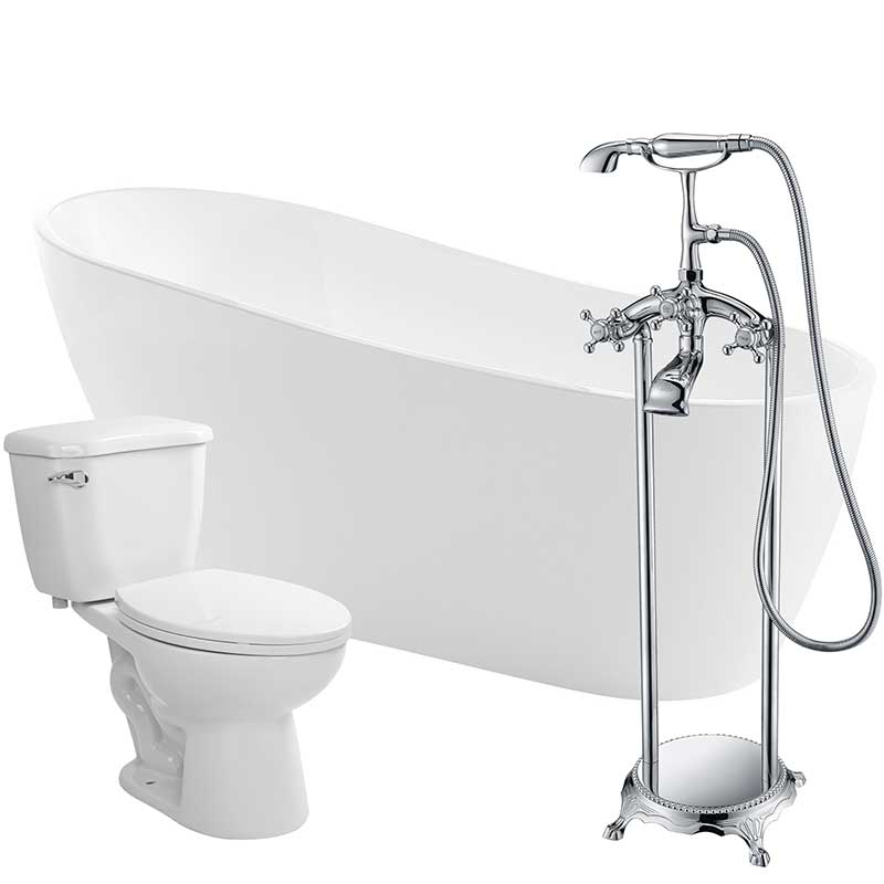 Anzzi Trend 67 in. Acrylic Flatbottom Non-Whirlpool Bathtub with Tugela Faucet and Kame 1.28 GPF Toilet FTAZ093-52C-55