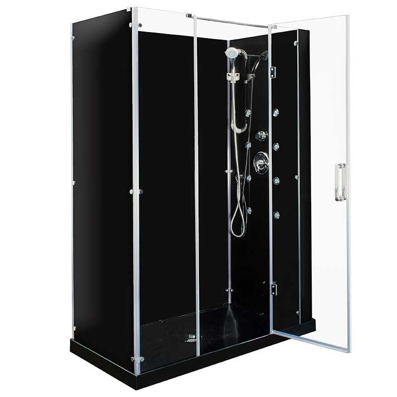 Steam Planet Kascade Hinged 59 in. x 32 in. x 84 in. Center Drain Alcove Shower Kit in Black and Chrome Hardware with 8 Body Jets 2