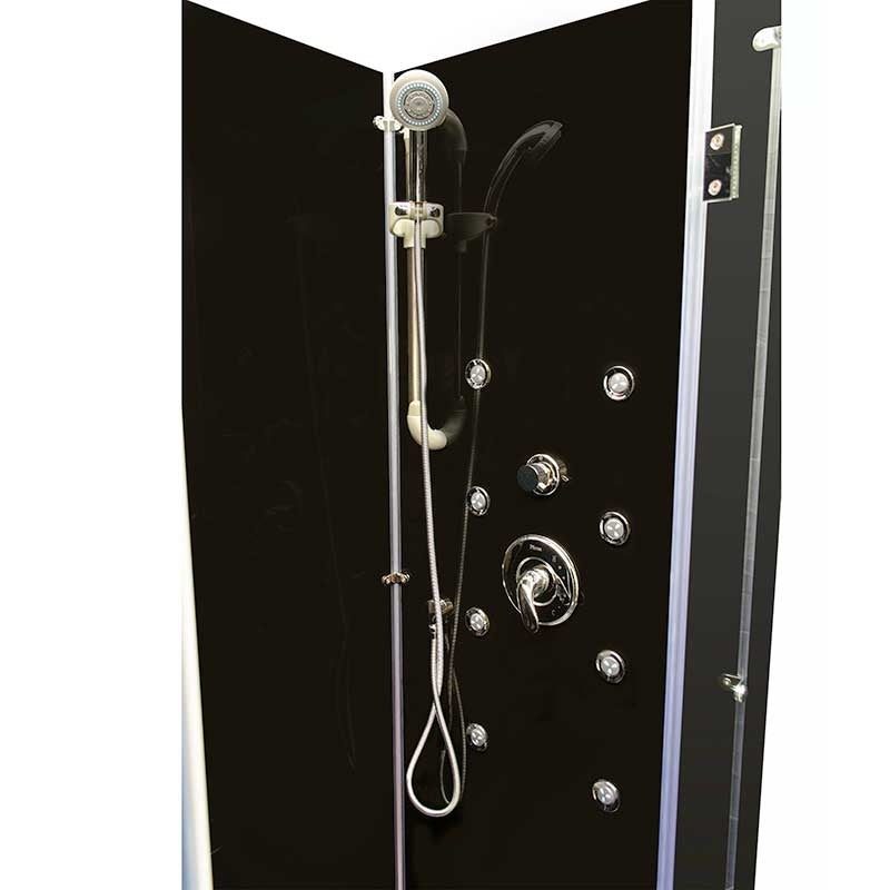 Steam Planet Kascade Hinged 59 in. x 32 in. x 84 in. Center Drain Alcove Shower Kit in Black and Chrome Hardware with 8 Body Jets 3