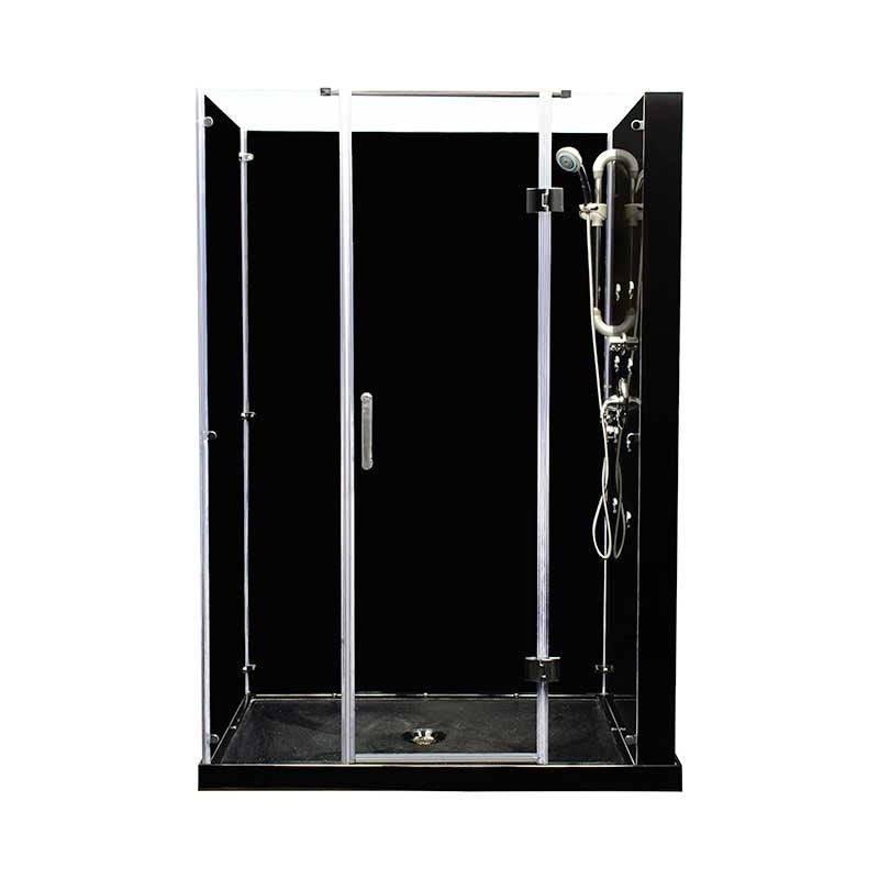 Steam Planet Kascade Hinged 59 in. x 32 in. x 84 in. Center Drain Alcove Shower Kit in Black and Chrome Hardware with 8 Body Jets