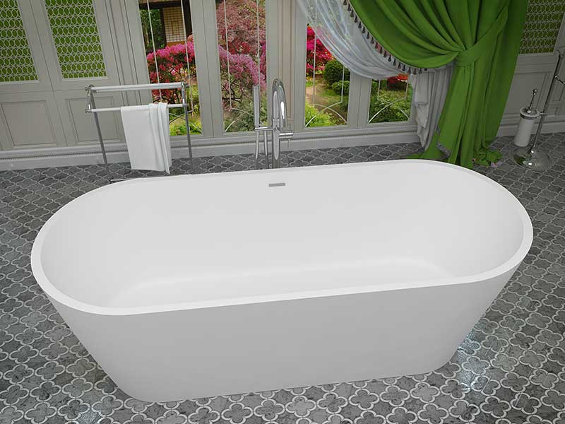 Anzzi Kosima 5.6 ft. Solid Surface Center Drain Freestanding Bathtub in Matte White FT-AZ8414 2