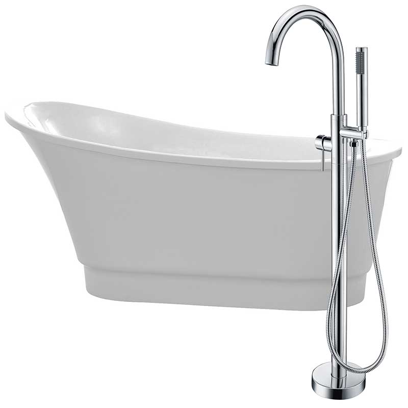 Anzzi Prima 67 in. Acrylic Flatbottom Non-Whirlpool Bathtub in White with Kros Faucet in Polished Chrome FTAZ095-0025C