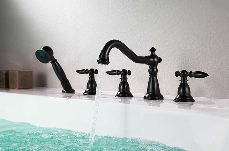 Anzzi Patriarch 2-Handle Deck-Mount Roman Tub Faucet with Handheld Sprayer in Oil Rubbed Bronze FR-AZ091ORB 7