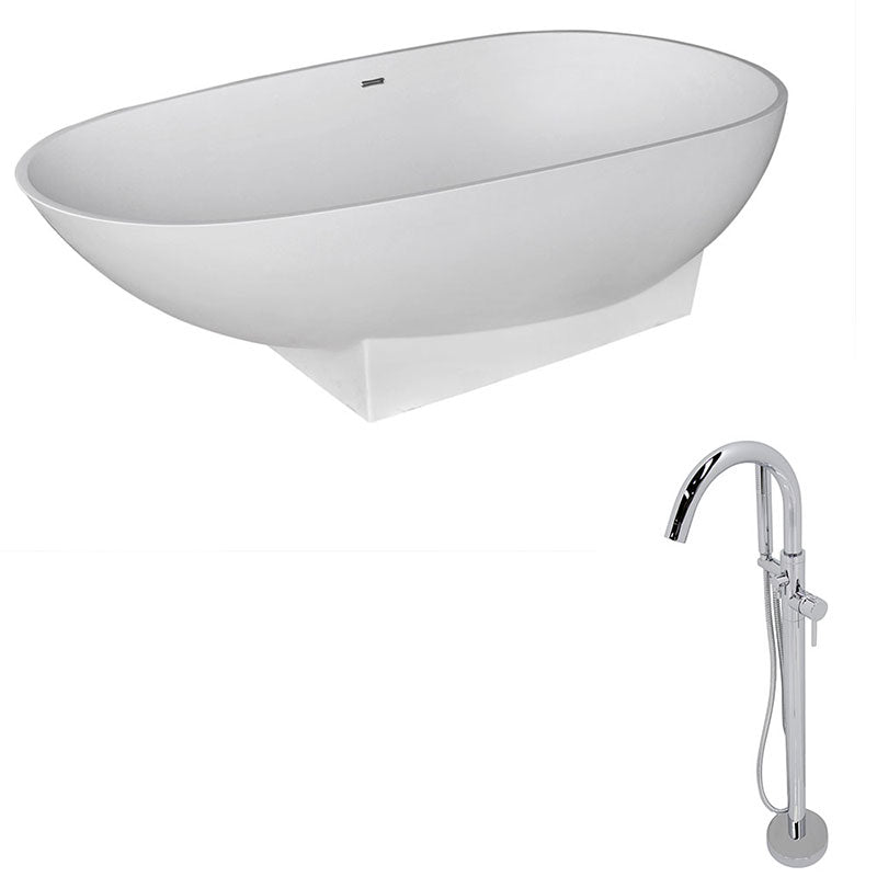 Anzzi Volo 5.9 ft. Man-Made Stone Freestanding Non-Whirlpool Bathtub in Matte White and Kros Series Faucet in Chrome