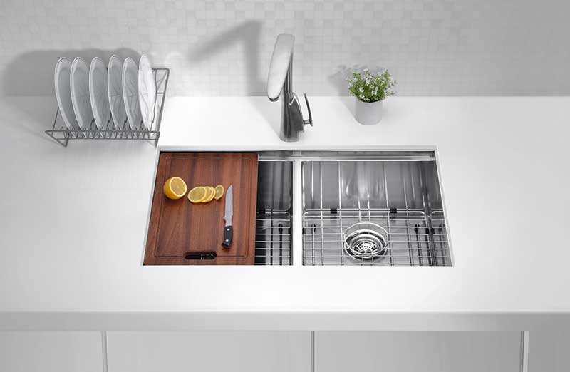Anzzi Aegis Undermount Stainless Steel 32.75 in. 0-Hole 50/50 Double Bowl Kitchen Sink with Cutting Board and Colander K-AZ3219-2Ac 2