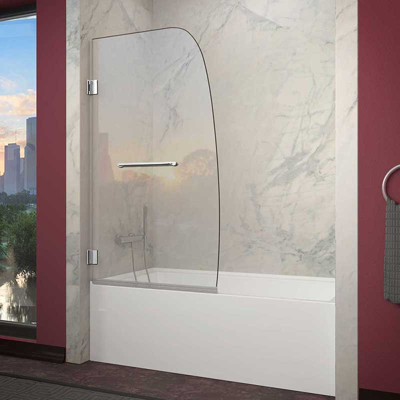 Anzzi GRAND Series 34 in. by 58 in. Frameless Hinged tub door in Chrome