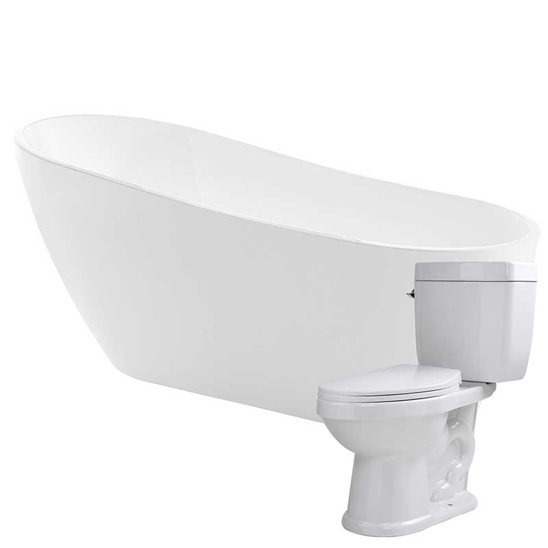 Anzzi Trend 67 in. Acrylic Flatbottom Non-Whirlpool Bathtub with Kame 2-piece 1.28 GPF Single Flush Toilet FTAZ093-T055