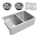 Anzzi Bengal Farmhouse Handmade Copper 33 in. 50/50 Double Bowl Kitchen Sink in Hammered Nickel SK-022