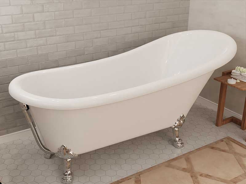 Anzzi 67.32” Diamante Slipper-Style Acrylic Claw Foot Tub in White FT-CF131LXFT-CH 3