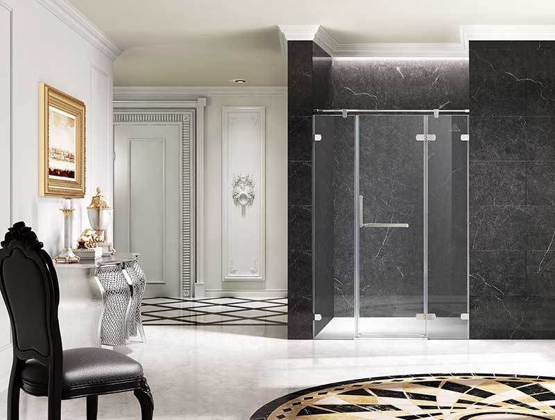Anzzi Emperor Series Right Side 55.11 in. x 78.74 in. Semi-Frameless Hinged Shower Door in Chrome with Handle SD-AZ35CH-R 3