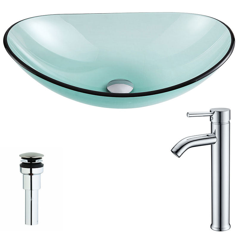 Anzzi Major Series Deco-Glass Vessel Sink in Lustrous Green with Fann Faucet in Chrome