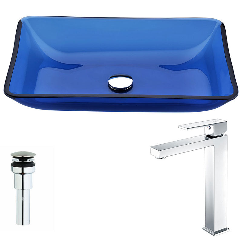 Anzzi Harmony Series Deco-Glass Vessel Sink in Cloud Blue with Enti Faucet in Polished Chrome