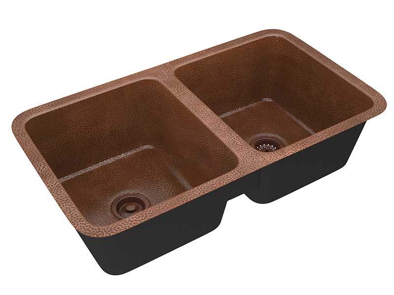 Anzzi Eastern Drop-in Handmade Copper 32 in. 0-Hole 50/50 Double Bowl Kitchen Sink in Hammered Antique Copper SK-032 6
