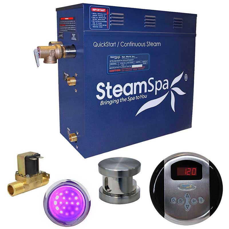SteamSpa Indulgence 7.5 KW QuickStart Acu-Steam Bath Generator Package with Built-in Auto Drain in Brushed Nickel