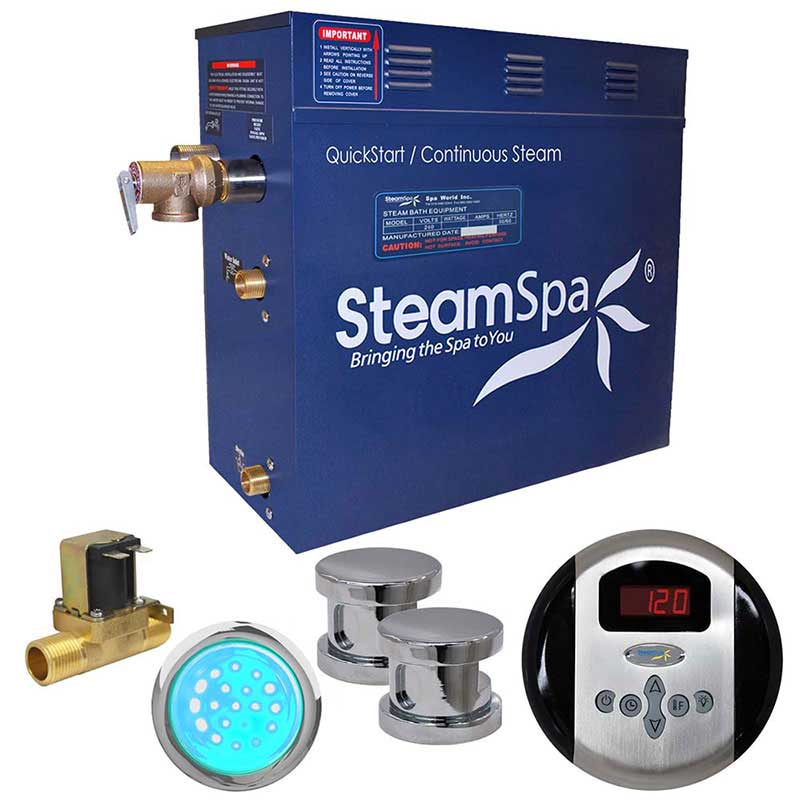 SteamSpa Indulgence 10.5 KW QuickStart Acu-Steam Bath Generator Package with Built-in Auto Drain in Polished Chrome