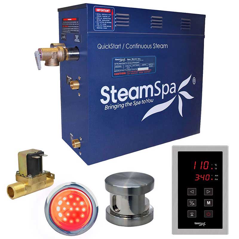 SteamSpa Indulgence 9 KW QuickStart Acu-Steam Bath Generator Package with Built-in Auto Drain in Brushed Nickel