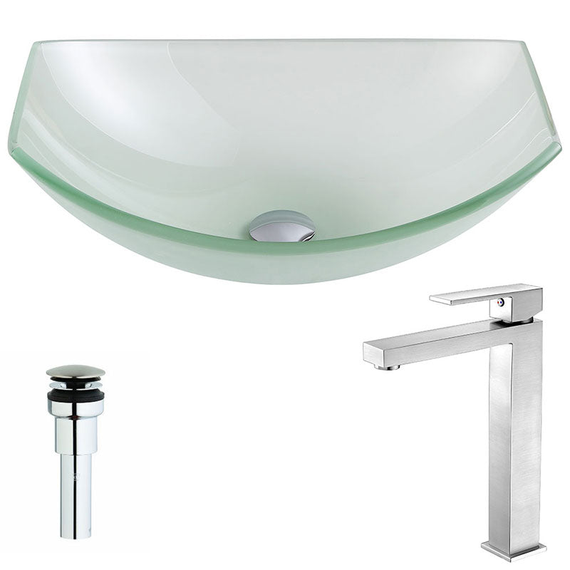 Anzzi Pendant Series Deco-Glass Vessel Sink in Lustrous Frosted with Enti Faucet in Brushed Nickel