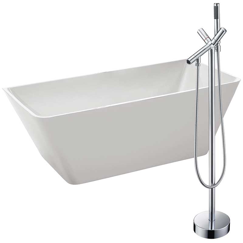 Anzzi Zenith 67 in. Acrylic Soaking Bathtub in White with Havasu Faucet in Polished Chrome FTAZ099-0042C
