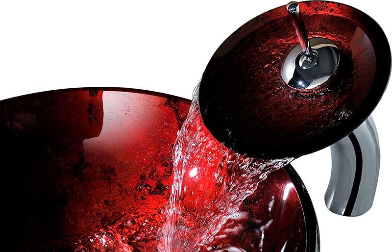 Anzzi Marumba Deco-Glass Vessel Sink in Tempered Red and Black with Matching Chrome Waterfall Faucet LS-AZ8089 12