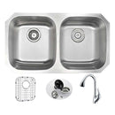 Anzzi MOORE Undermount Stainless Steel 32 in. Double Bowl Kitchen Sink and Faucet Set with Accent Faucet in Polished Chrome