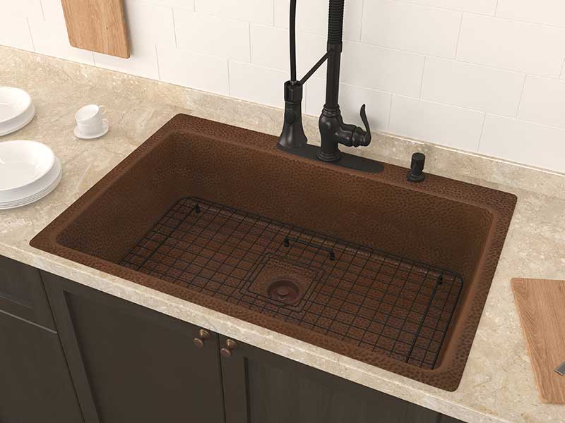 Anzzi Cliff Drop-in Handmade Copper 33 in. 4-Hole Single Bowl Kitchen Sink in Hammered Antique Copper K-AZ264 3