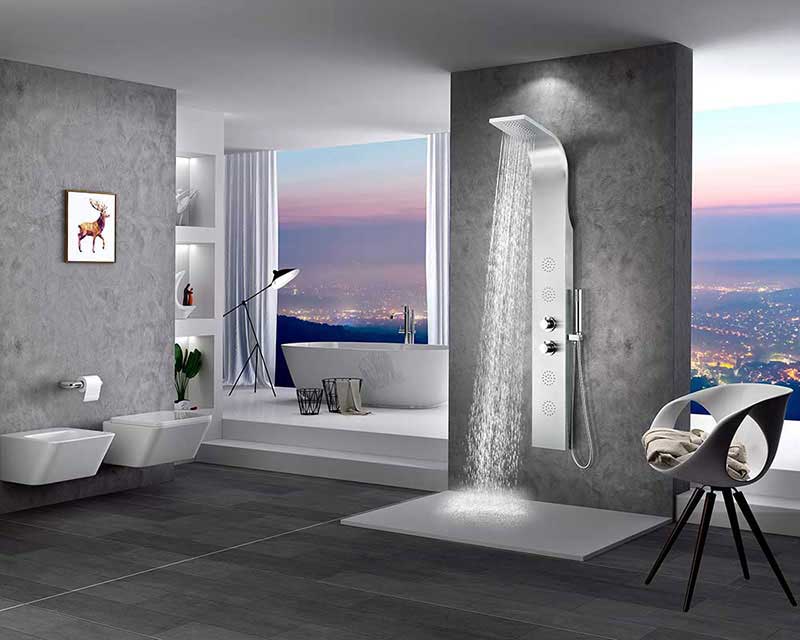 Anzzi PRAIRE Series 64 in. Full Body Shower Panel System with Heavy Rain Shower and Spray Wand in Brushed Steel 10