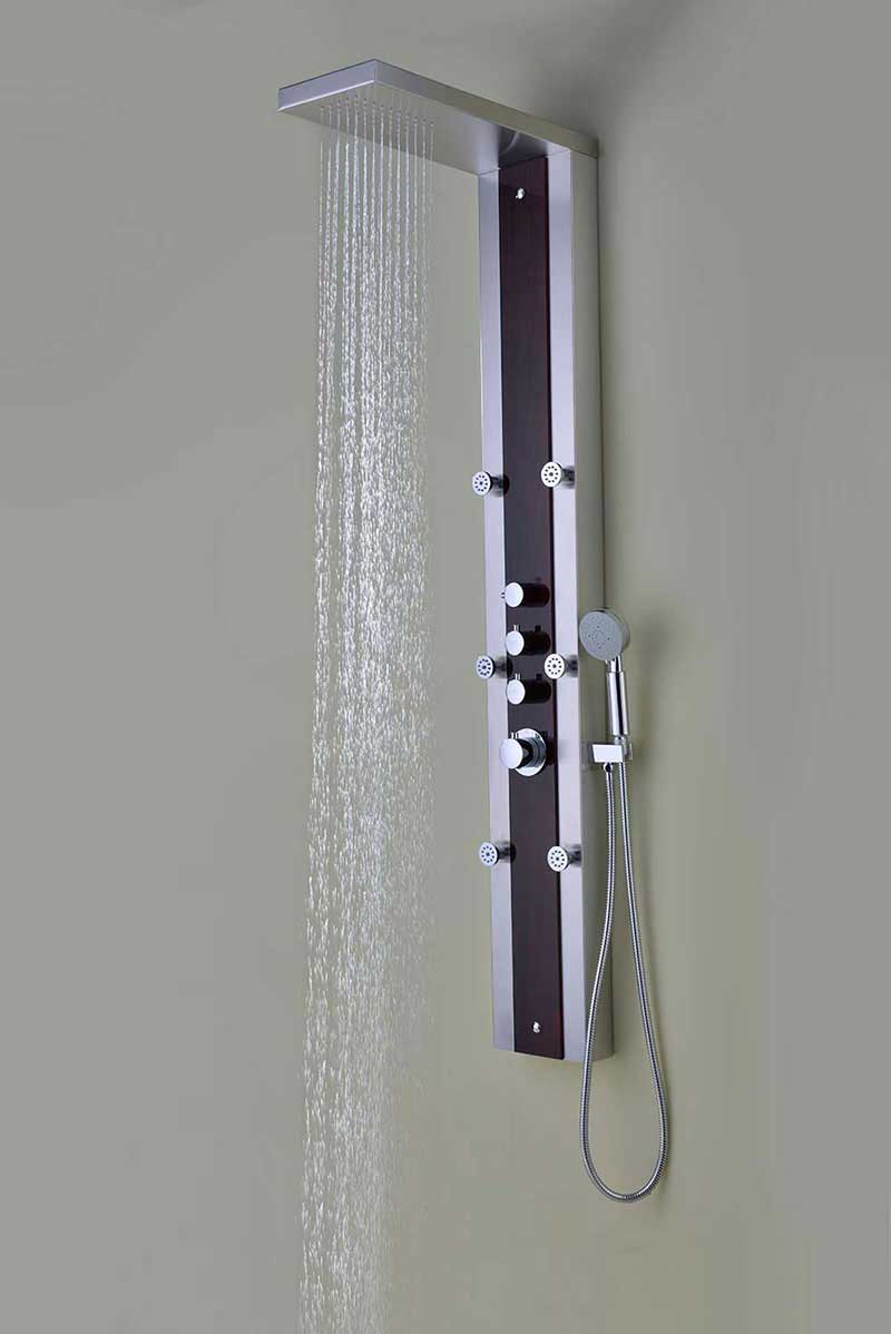 Anzzi Kiki 59 in. 6-Jetted Full Body Shower Panel with Heavy Rain Shower and Spray Wand in Mahogany Style Deco-Glass  12