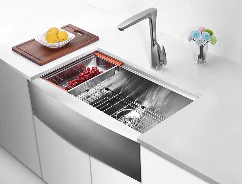 Anzzi Aegis Farmhouse Stainless Steel 33 in. 0-Hole Single Bowl Kitchen Sink with Cutting Board and Colander K-AZ3320-1Ac 3