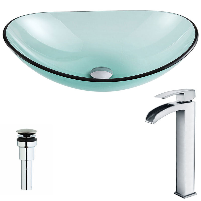 Anzzi Major Series Deco-Glass Vessel Sink in Lustrous Green with Key Faucet in Polished Chrome