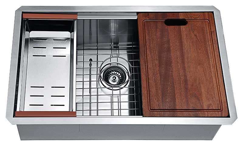 Anzzi Aegis Undermount Stainless Steel 30 in. 0-Hole Single Bowl Kitchen Sink with Cutting Board and Colander K-AZ3018-1Ac