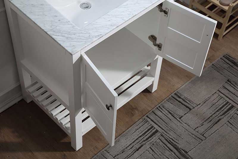 Anzzi Montaigne 30 in. W x 22 in. D Vanity in White with Marble Vanity Top in Carrara White with White Basin and Mirror 5