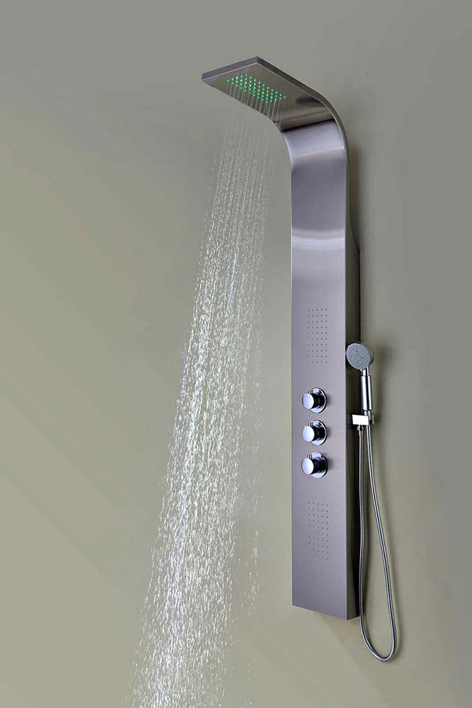 Anzzi Arc 64 in. 2-Jetted Shower Panel with Heavy Rain Shower and Spray Wand in Brushed Stainless Steel SP-AZ024 7