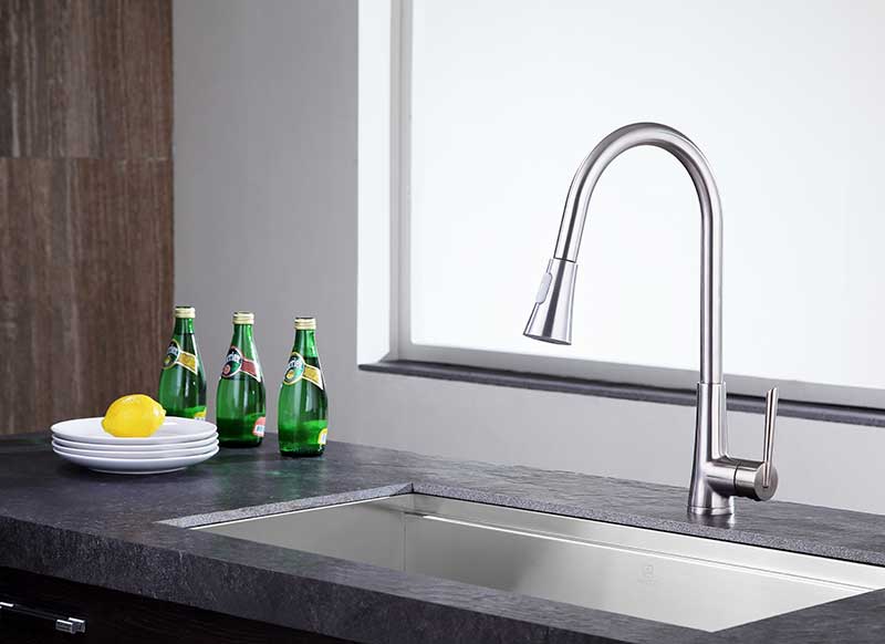 Anzzi Tulip Single-Handle Pull-Out Sprayer Kitchen Faucet in Brushed Nickel KF-AZ216BN 3