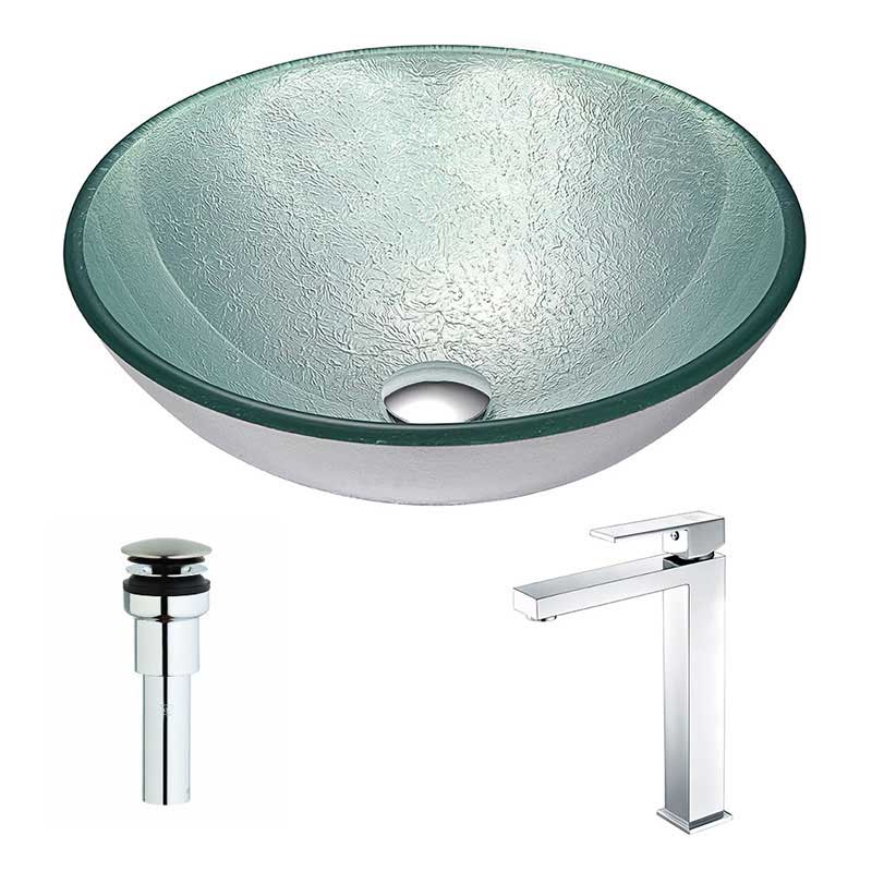 Anzzi Spirito Series Deco-Glass Vessel Sink in Churning Silver with Enti Faucet in Chrome