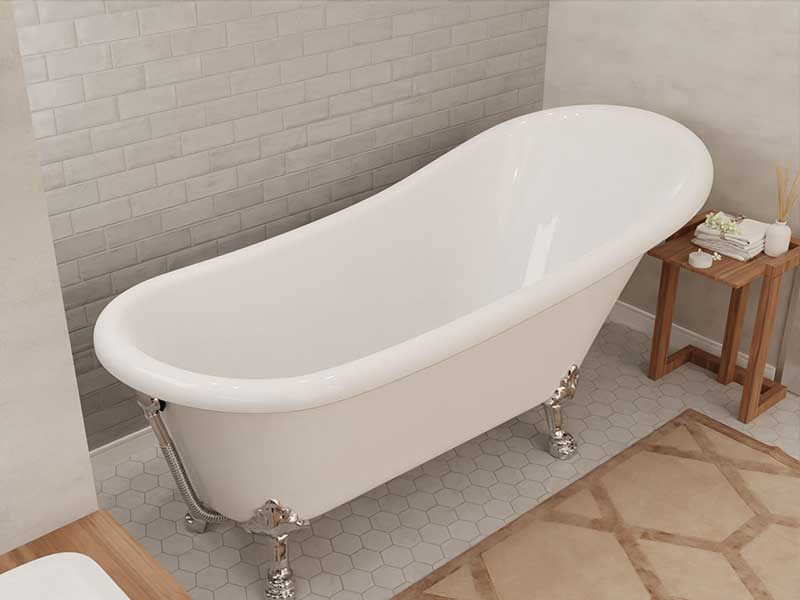 Anzzi 67.32” Diamante Slipper-Style Acrylic Claw Foot Tub in White FT-CF131LXFT-CH 2