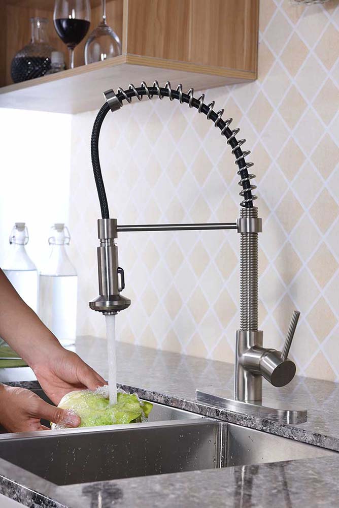 Anzzi Step Single Handle Pull-Down Sprayer Kitchen Faucet in Brushed Nickel KF-AZ194BN 5