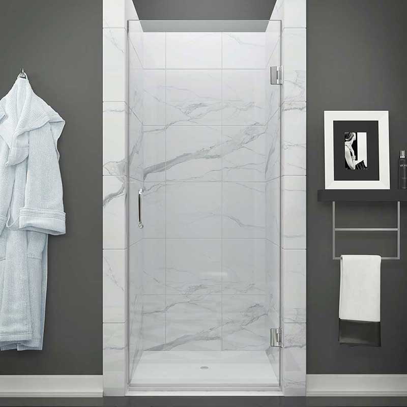 Anzzi FELLOW Series 30 in. by 72 in. Frameless Hinged shower door in Chrome with Handle 2