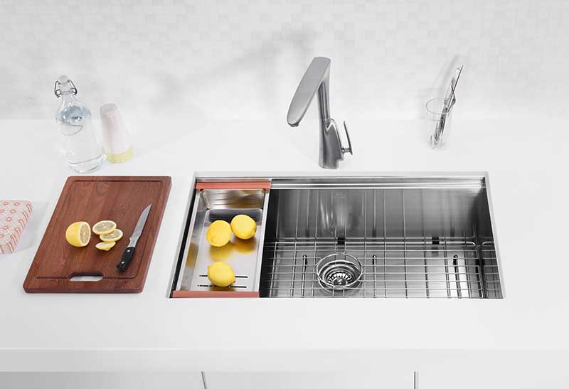Anzzi Aegis Undermount Stainless Steel 30 in. 0-Hole Single Bowl Kitchen Sink with Cutting Board and Colander K-AZ3018-1Ac 2
