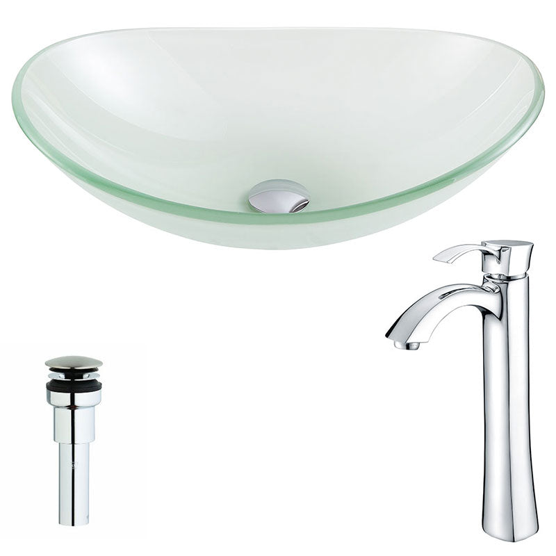 Anzzi Forza Series Deco-Glass Vessel Sink in Lustrous Frosted with Harmony Faucet in Chrome