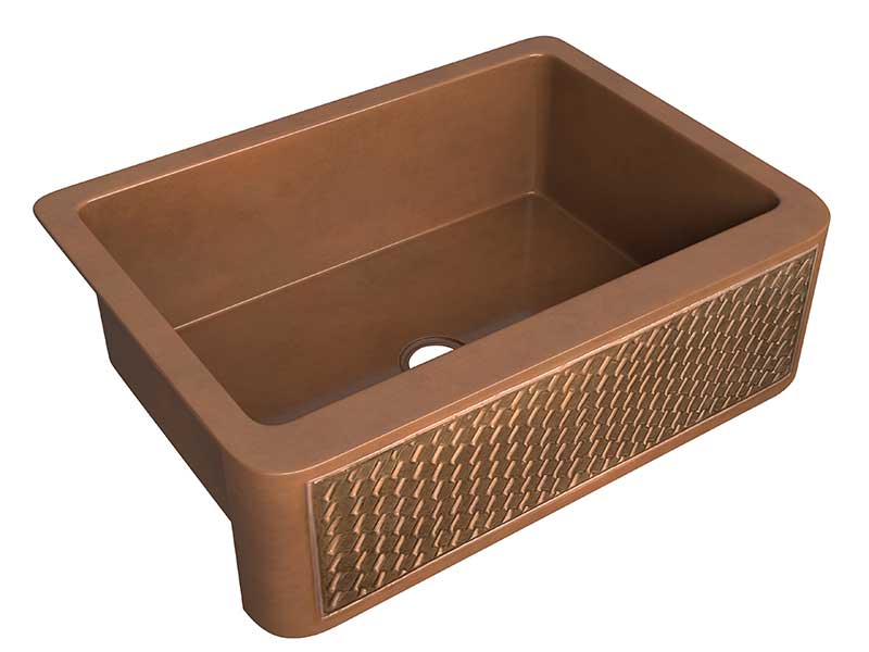 Anzzi Edessa Farmhouse Handmade Copper 30 in. 0-Hole Single Bowl Kitchen Sink with Weave Design Panel in Polished Antique Copper SK-016 5