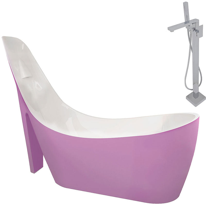 Anzzi Gala 6.7 ft. Acrylic Freestanding Non-Whirlpool Bathtub in Glossy Pink and Dawn Series Faucet in Chrome