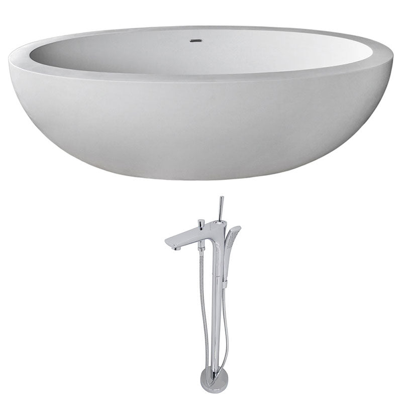Anzzi Lusso 6.3 ft. Man-Made Stone Freestanding Non-Whirlpool Bathtub in Matte White and Kase Series Faucet in Chrome