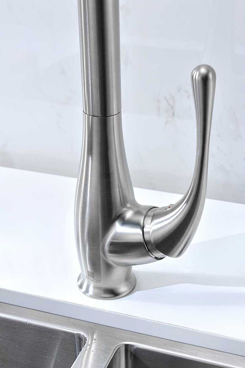 Anzzi Singer Pull Down Single Handle Kitchen Faucet in Brushed Nickel 9