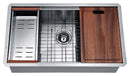 Anzzi Aegis Undermount Stainless Steel 32.75 in. 0-Hole Single Bowl Kitchen Sink with Cutting Board and Colander K-AZ3219-1Ac
